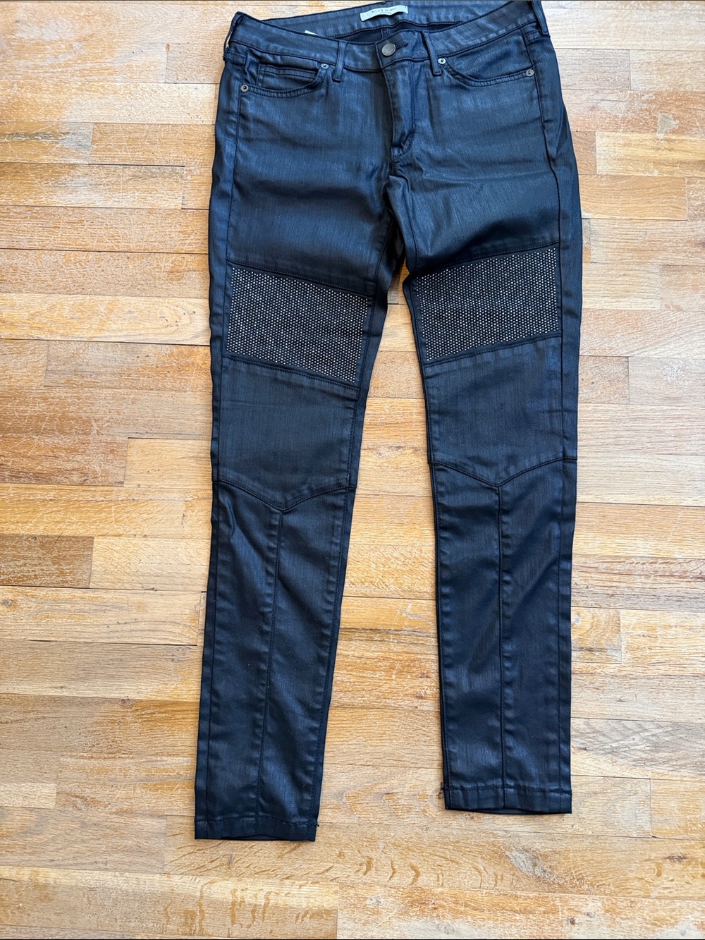 Rich & Skinny Black Coated Skinny Pants with Studded Knee Panels